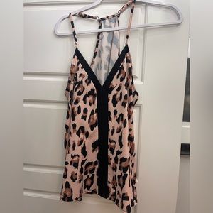 Never worn! Boutique off brand leopard/black racer tank